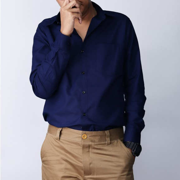 เสื้อเชิ้ตแขนยาวคอปกสีน้ำเงิน Size ( M - 5XL ) มีไซส์ใหญ่ ผ้าoxford