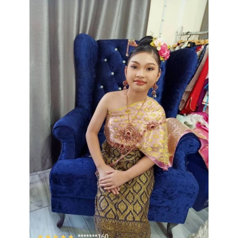 ชุดไทยเด็กสีสวยๆ สไบ + ผ้าถุงสำเร็จรูป