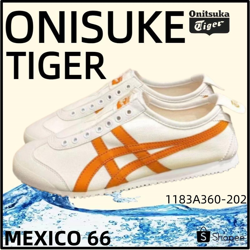 【ของแท้ 100%】Onitsuka Tiger Mexico 66 โอนิซึกะไทเกอร์ White/Orange 1183A360-202 Low Top slip-on Unisex Sneakers