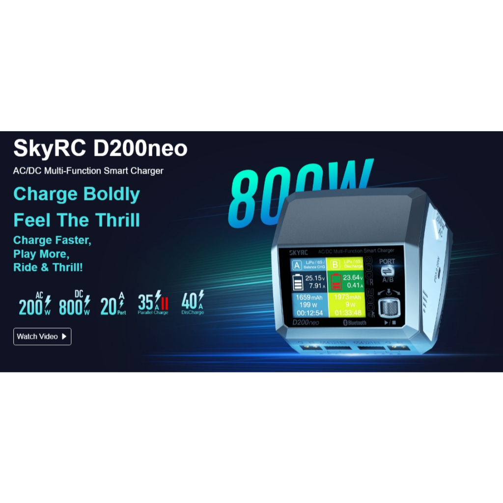 เครื่องชาร์ต SkyRC D200neo AC/DC Multi-Function Smart Charger 800w Lipo Battery Balance BD350 Discha