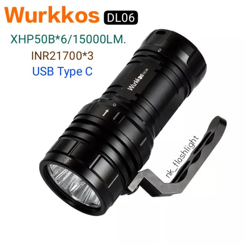 Wurkkos DL06 xhp50B*6หลอด สว่าง15000ลูเมน INR21700(หัวนูน)*3 USB C ปรับแสงแบบแม่เหล็กโรตารี่