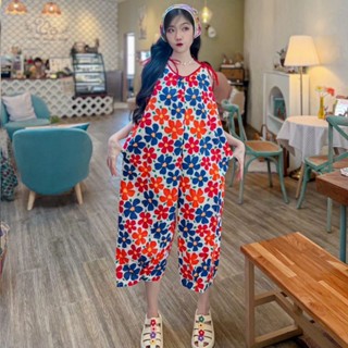 ชุดเอี๊ยม ผ้าฝ้าย ดอกไม้ สีสันสดใส ชุดผูกไหล่ มัดสายปรับได้ …