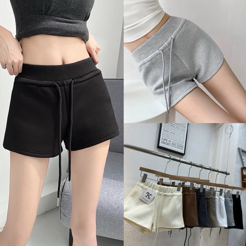 Gang_jeans#1015(K) กางเกงขาสั้นผ้าวอร์ม เชือกรูดหน้า ปรับเอวได้
