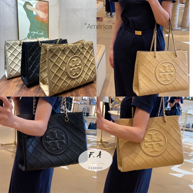 F.A ว่าแท้100% TORY BURCH fleming soft chain  เพชร รัฟเฟิล กระเป๋าช้อปปิ้งสุภาพสตรี