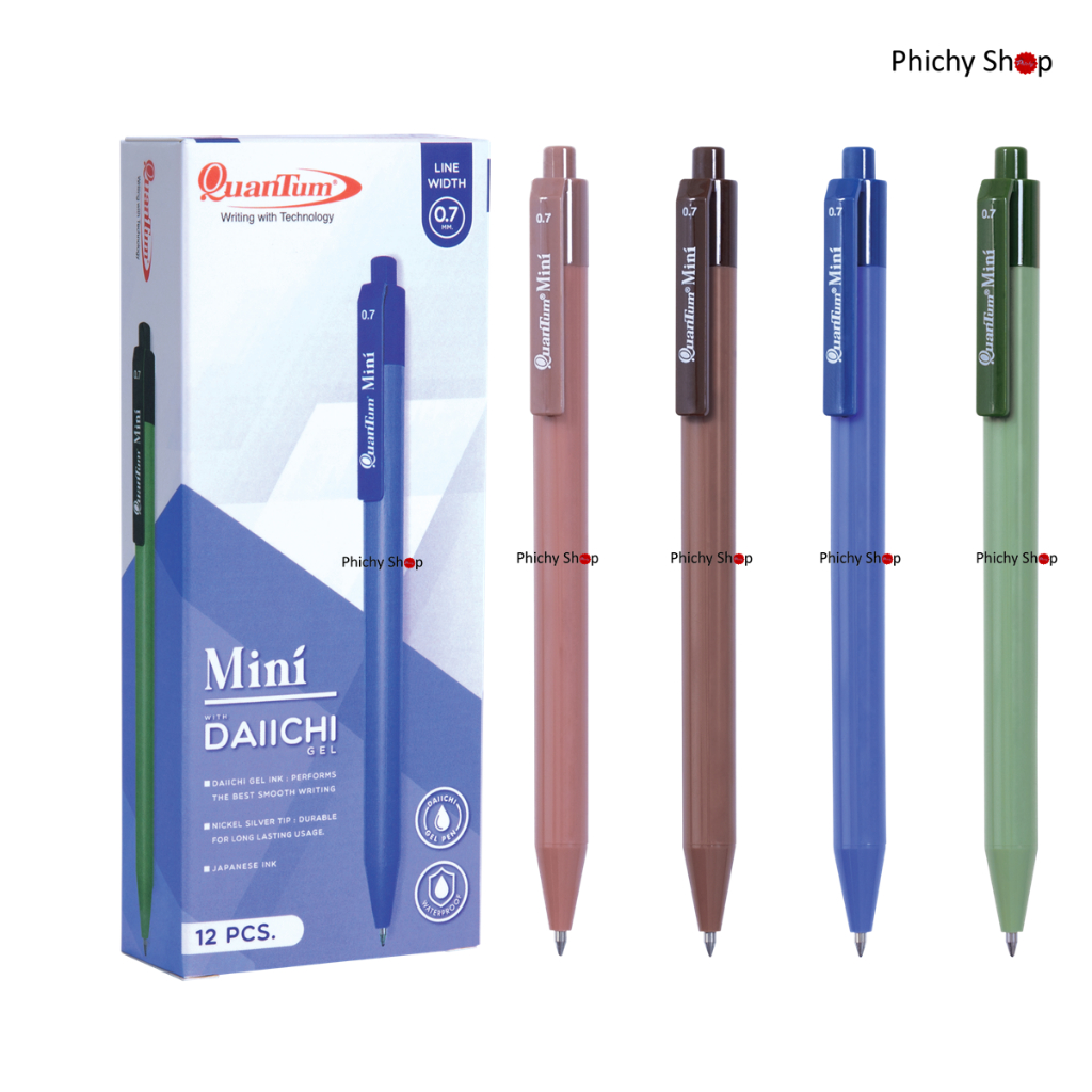 ปากกาควอนตั้ม Quantum Daiichi mini หมึกเจล ขนาด 0.7 มม. บรรจุ 12 ด้าม/กล่อง หมึกน้ำเงิน ด้ามคละสี