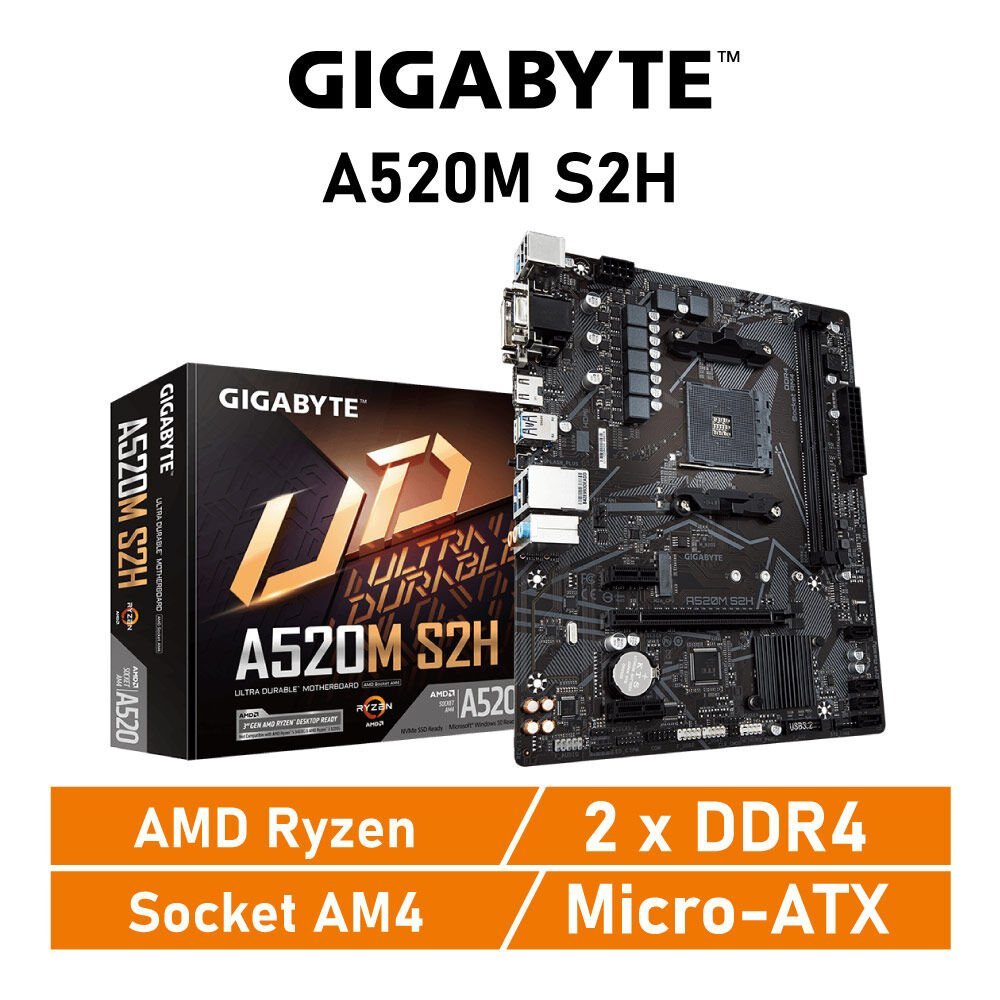 MAINBOARD (เมนบอร์ด) AM4 GIGABYTE A520M S2H Warranty 3 - Y