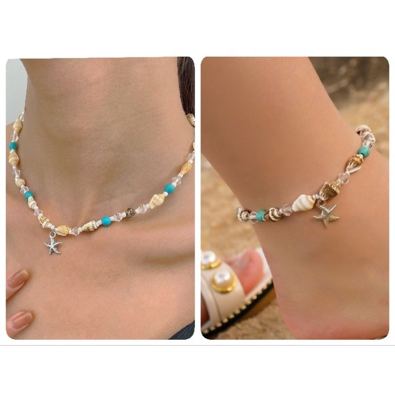 💐🐚🏝️ (พร้อมส่ง) สร้อยคอ, กำไลข้อเท้าเปลือกหอยชายหาด Summer boho chic beach ankle bracelet