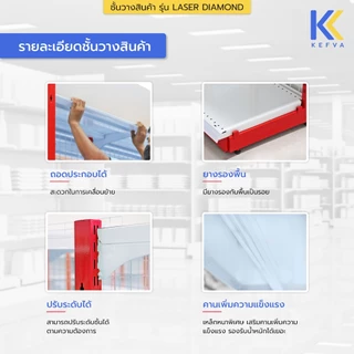 KEFVA ชั้นวางสินค้ามินิมาร์ท 4 ชั้น หน้าเดียว หลังตาข่าย สูง 120-150 cm รุ่น Laser Diamond 40kg (แถมฟรี! กันตก+กันเท้า)