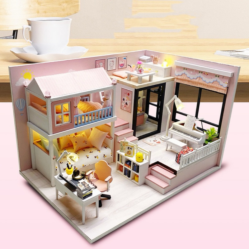 บ้านตุ๊กตา พร้อมฝาครอบกันฝุ่น รุ่น MyRoom ห้องของฉัน บ้านจิ๋วdiy บ้านทันสมัย เรียบง่าย อบอุ่นมินิ
