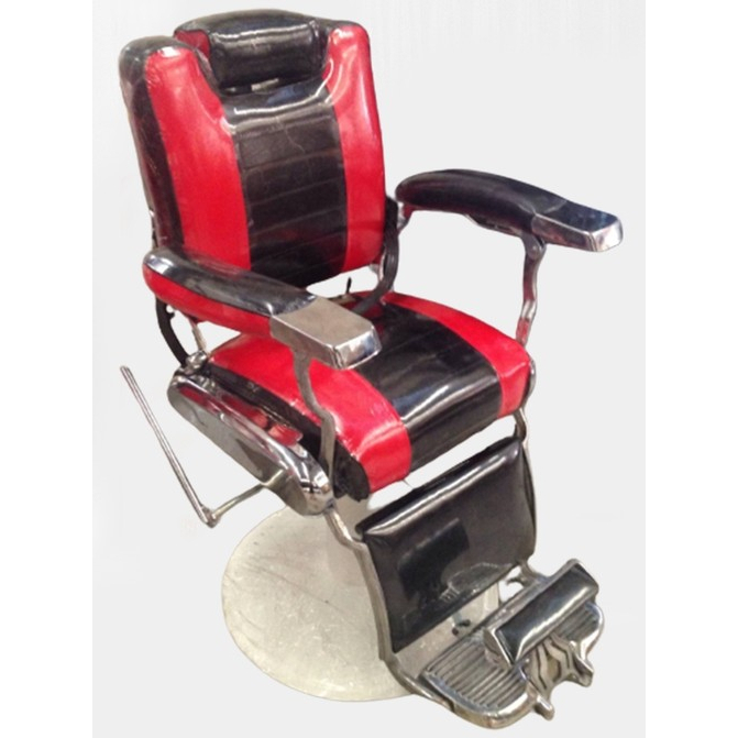 เก้าอี้บาร์เบอร์ เสริมสวย ตัดผม ซาลอน ร้านทำผม ฐานเหล็ก เบาะหนังเทียม PU  สีแดงดำ