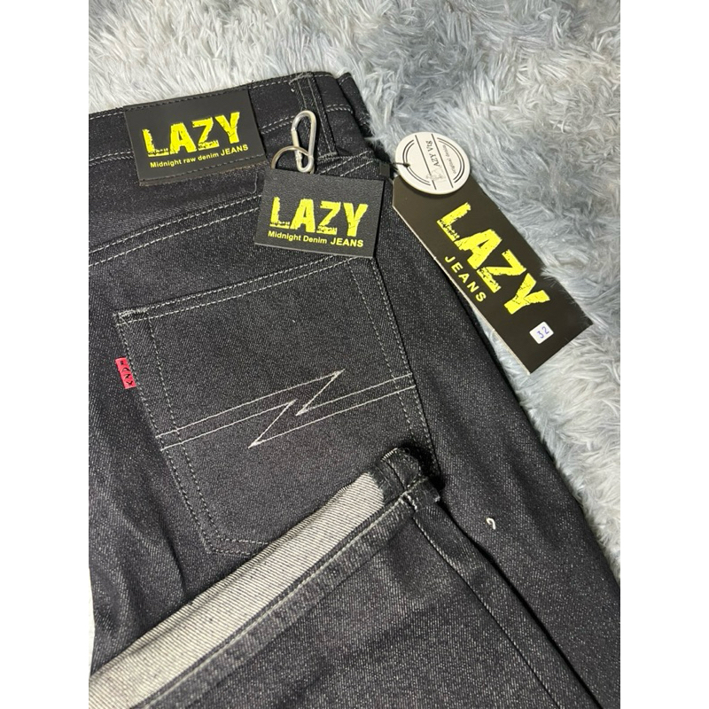 กางเกงยีนส์ LAZY ผ้าดิบ14oz.สีมิดไนท์ แถมป้ายห้อยพร้อมตะขอ