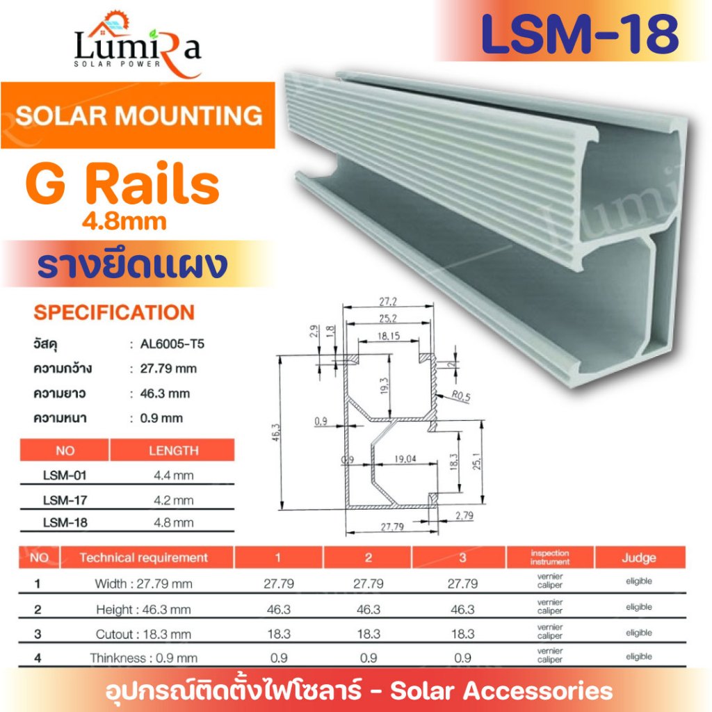 Lumira Solar Mounting  รางยึดแผง รางอลูมิเนียมติดตั้งโซล่าเซลล์