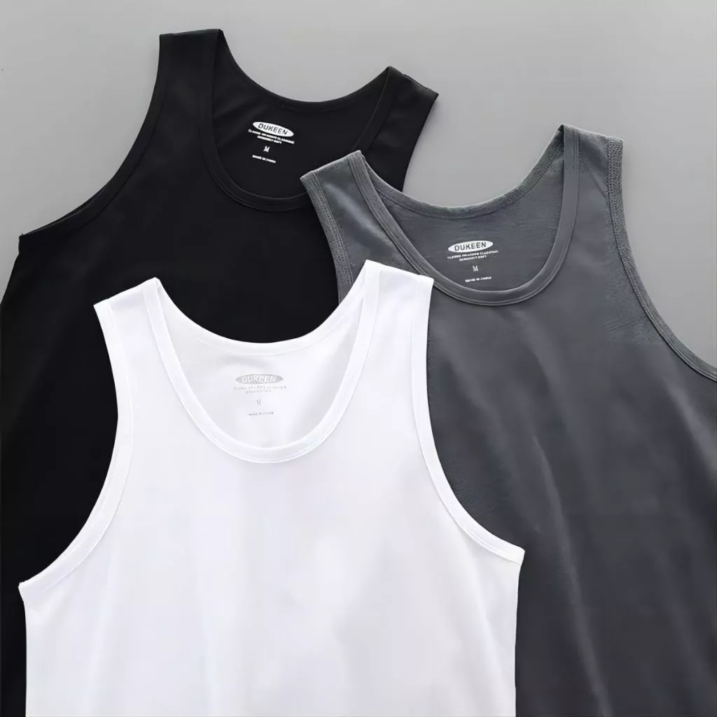 ผู้ชายโพลีเอสเตอร์ธรรมดา Sando Slim Fit เสื้อกั๊กด้านบนมัสลินกล้ามเนื้อพื้นฐาน