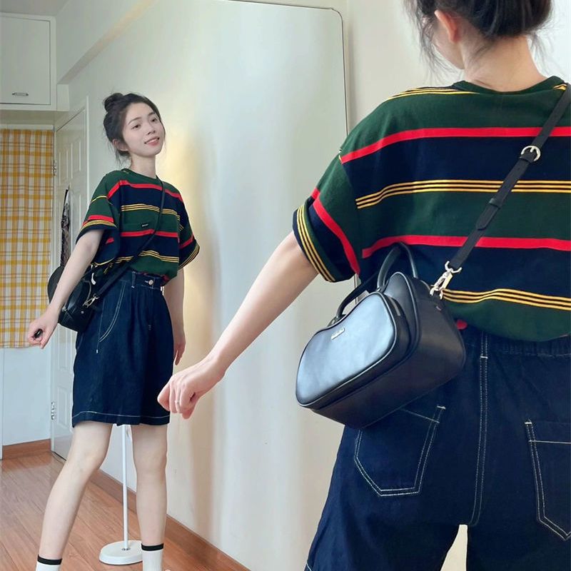 เสื้อยืดลายทางสวยๆผู้หญิงฤดูร้อนใหม่ Oversize เสื้อผ้าแฟชั่นวัยรุ่น เสื้อเสื้อโอเวอร์ไซต์แขนสั้นแบบหลวมสไตล์เกาหลี XXL - รูปที่ 3