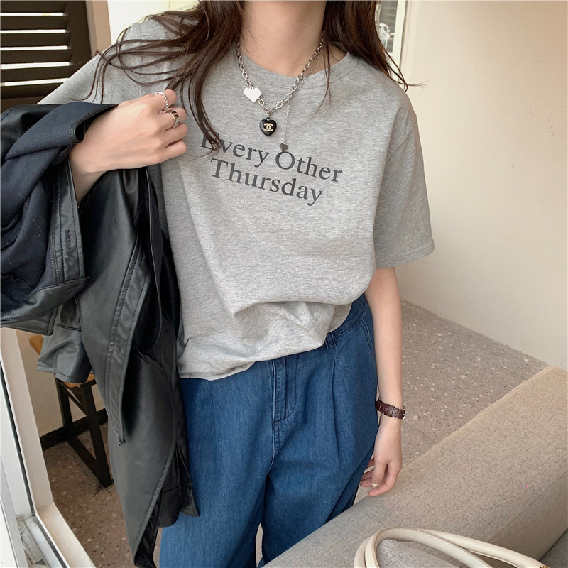 เสื้อยืดผู้หญิง พิมพ์ลาย คอกลม แขนสั้น สไตล์เกาหลี
