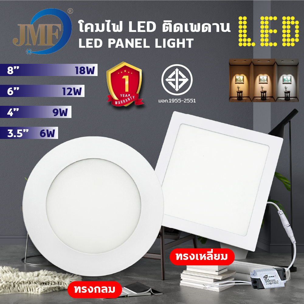 JMF-LED PANEL LIGHT โคมไฟฝั่งฝา โคมติดเพดาน ไฟดาวไลน์ (สีขาว ,สีเหลือง) รุ่นใหม่ล่าสุด ประหยัดไฟ