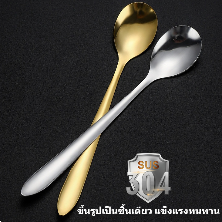 🚚COD+จัดส่งฟรี🚚ช้อนน้ําแข็ง สเตนเลส ทรงกลม ด้ามยาว ช้อนกาแฟ ช้อนผสม แก้วเกาหลี