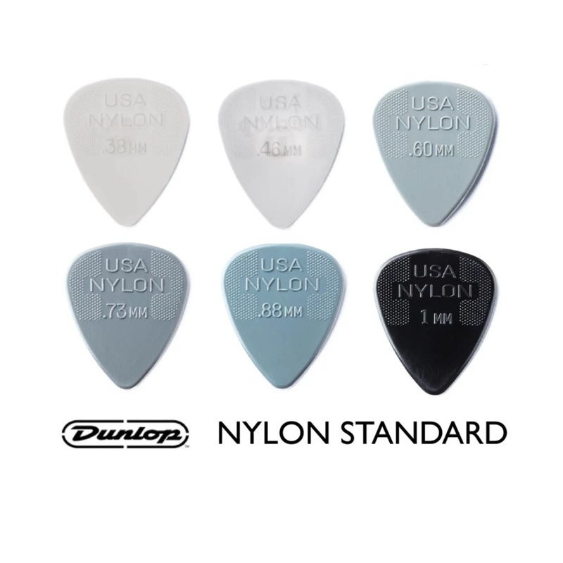 Jim Dunlop Nylon Greys 44R ขนาดความหนา 0.73 mm.และ0.88mm เนื้อวัสดุไนล่อนแข็งแรงเอกลักษณ์ของ JIM DUNLOPจับติดมือมากๆค่ะ
