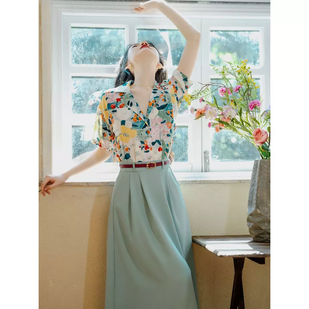 STYLE W375 เสื้อแขนสั้นลายดอก เสื้อฮาวายลายดอกไม้ thumbnail 5
