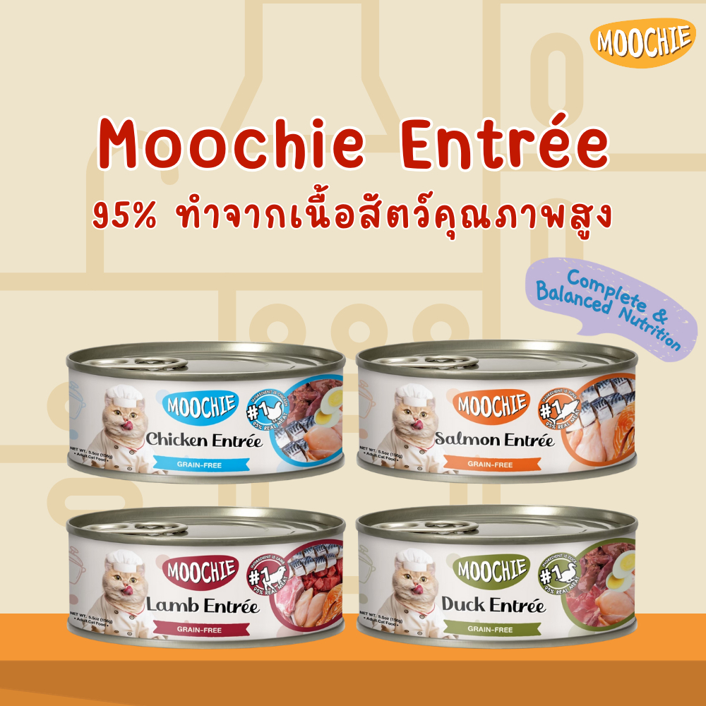 Moochie มูชี่ อาหารเปียกแมวกระป๋อง สูตร Complete & Balanced ผลิตจากเนื้อแท้ ขนาด156g