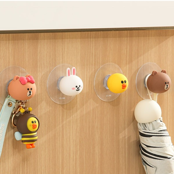 (พร้อมส่ง ) LINE FRIENDS ตะขอแขวนสิ่งของ ไร้ร้อยต่อ จุกสูญญากาศ