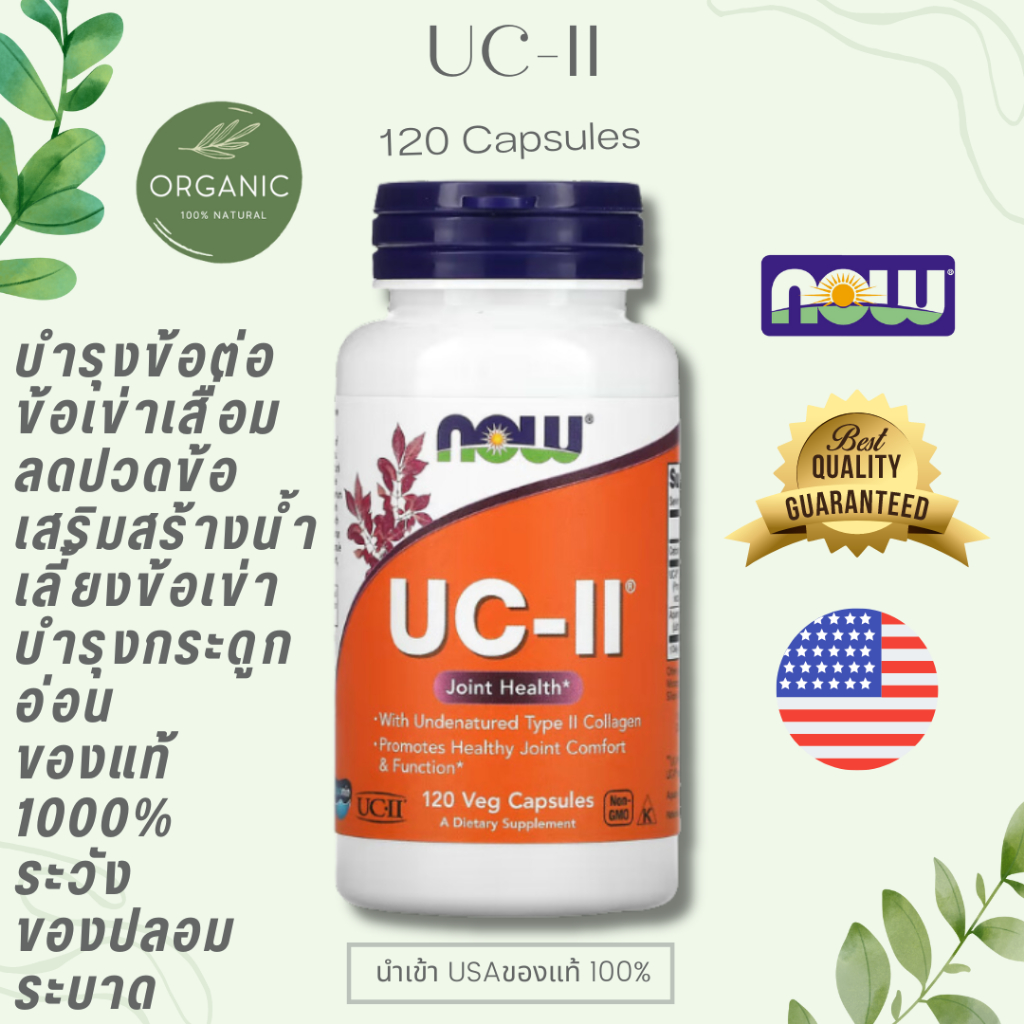 [ขวดใหญ่] UC II ยูซีทู คลอลาเจน Collagen ไทพ์ ทู บำรุงข้อต่อ ข้อเข่าเสื่อม 60/120 Capsules ล๊อตใหม่ NOW FOOD EXP0*/26