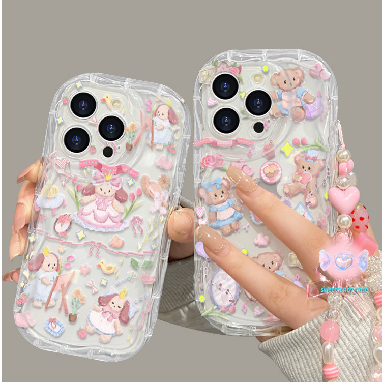 [จัดส่งในพื้นที่] เคสโทรศัพท์สีครีมดอกไม้เข้ากันได้กับiPhone X XR XSหมี 11 13 14 15 12 Pro MAX 7 8 14 15 PLUS 12 13 MINI
