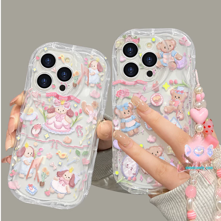 [จัดส่งในพื้นที่] เคสโทรศัพท์สีครีมดอกไม้เข้ากันได้กับiPhone X XR XSหมี 11 13 14 15 12 Pro MAX 7 8 14 15 PLUS 12 13 MINI