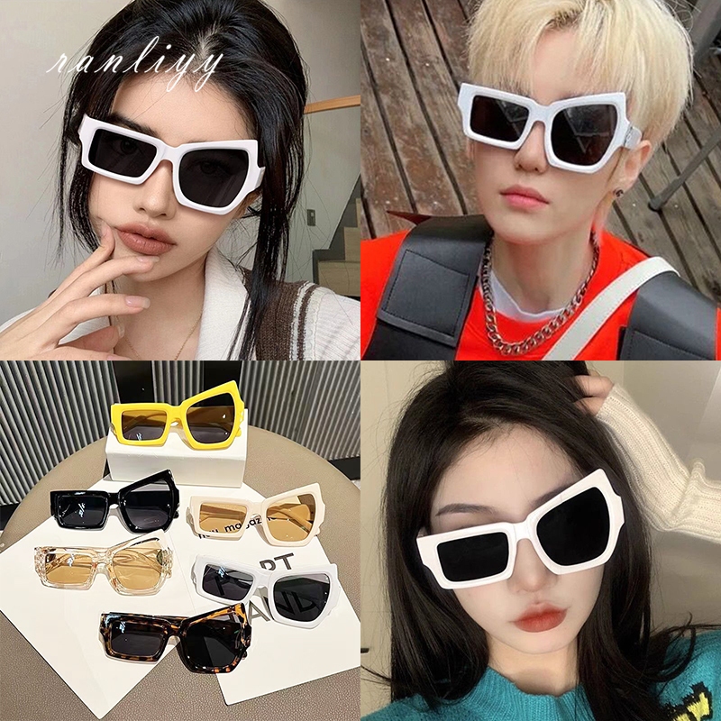 ส่งเร็ว แว่นตากันแดดกรอบทรงไม่สม่ําเสมอตลกแฟชั่นเกาหลีฮิปฮอปป้องกันรังสียูวีแว่นกรองแสงสำหรับผู้ชายและผู้หญิง-Ranliyy