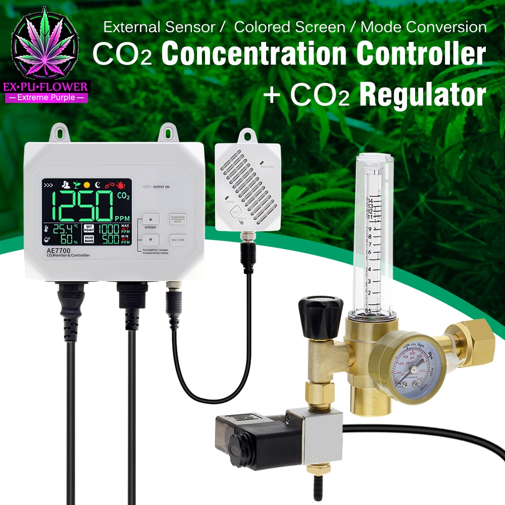 CO2 Controller เซ็นเซอร์ภายนอก หน้าจอสี การแปลงโหมด 3.8 นิ้ว ตัวควบคุม CO2 for ไฟปลูกต้นไม้ CO2 Regu