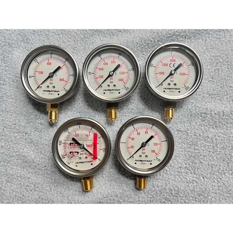 Pressure Gauge Nuova Fima เกจวัดแรงดัน / แรงดูด หน้าปัด 2.5" เกลียว 1/4" เกจสแตนเลสเกลียวออกล่างทองเหลือง NPT&BSP