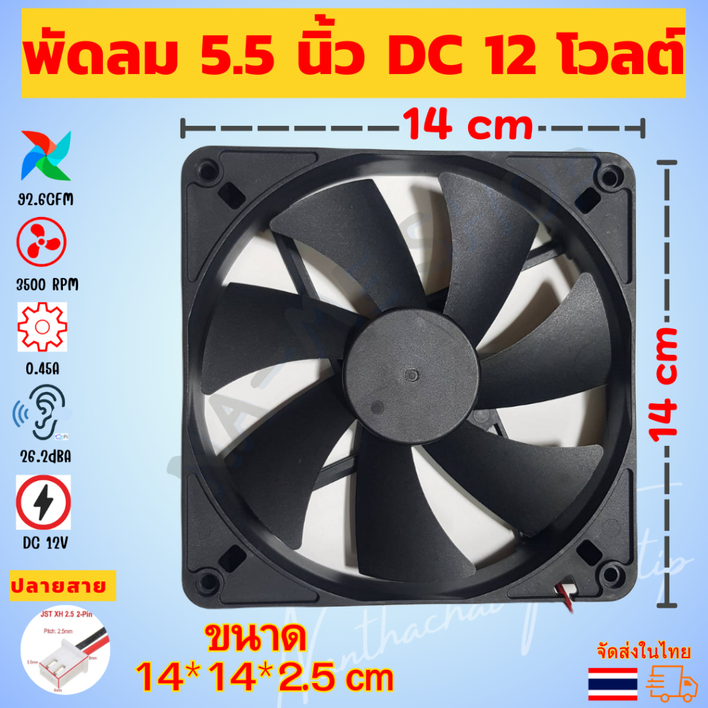 ( FAN ) พัดลม ระบายอากาศ ขนาด 5.5 นิ้ว DC 12 โวลต์