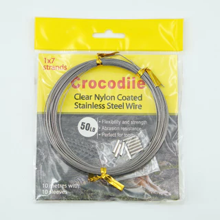 สายสลิงจระเข้ Crocodile สายสลิงตกปลา 20-100 ปอนด์ Clear Nylon Coated Stainless Steel Wire