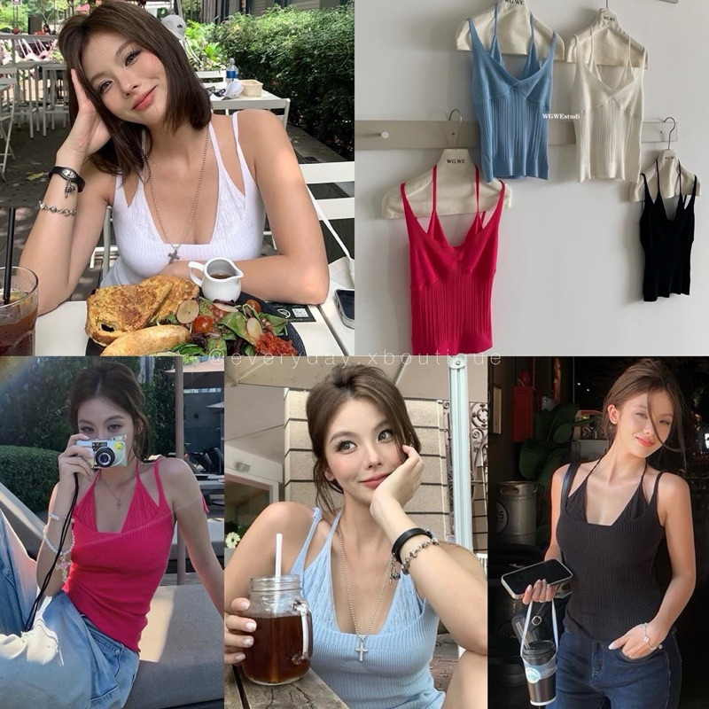 Double strap tank (370฿) รุ่นนี้งานสวยมากกกค่า!!! เสื้อสายเดี่ยว ดีเทลสายคู่ คล้องคอผูกโบว์ด้านหลัง wg.we
