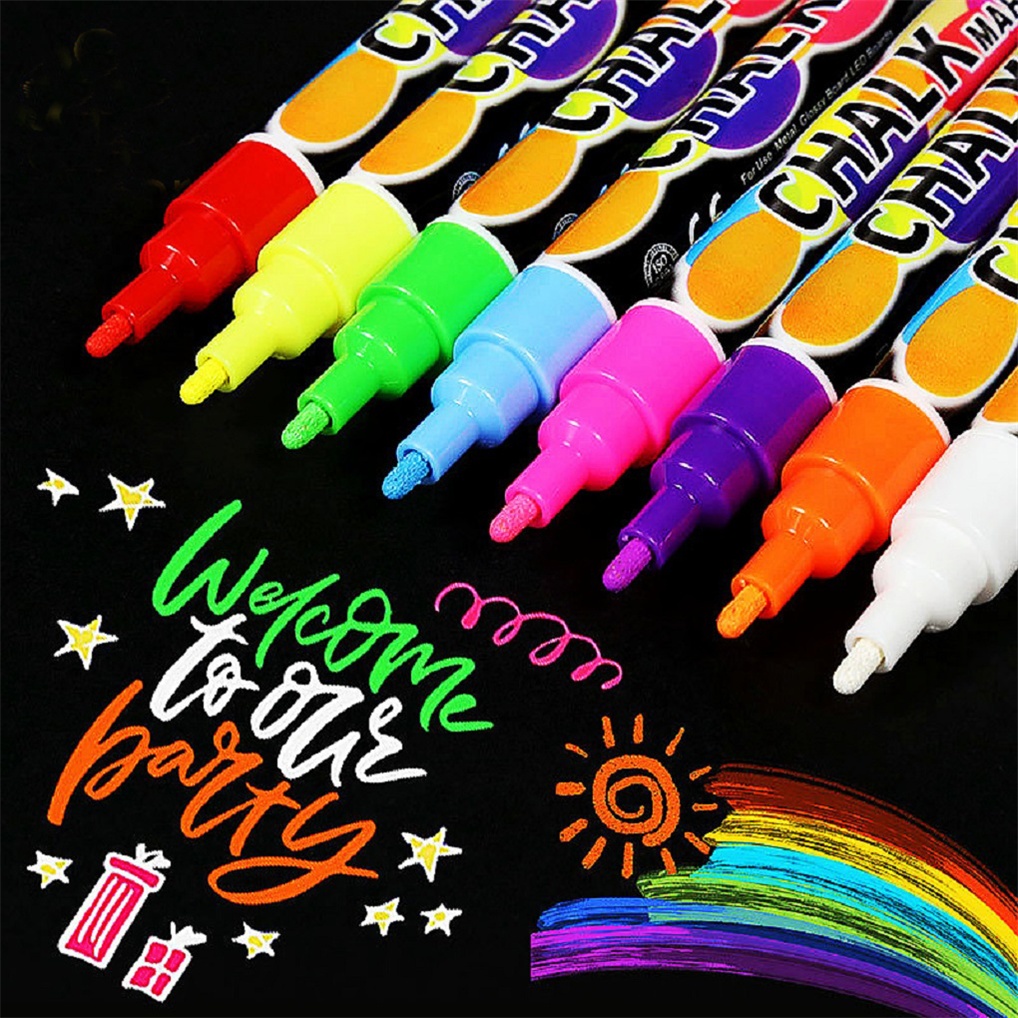 8/12/24x Liquid Chalk Marker ปากกาชอล์คน้ำไร้ฝุ่น เคล็ดลับแบบย้อนกลับ พร้อมทิปแบบพลิกกลับได้