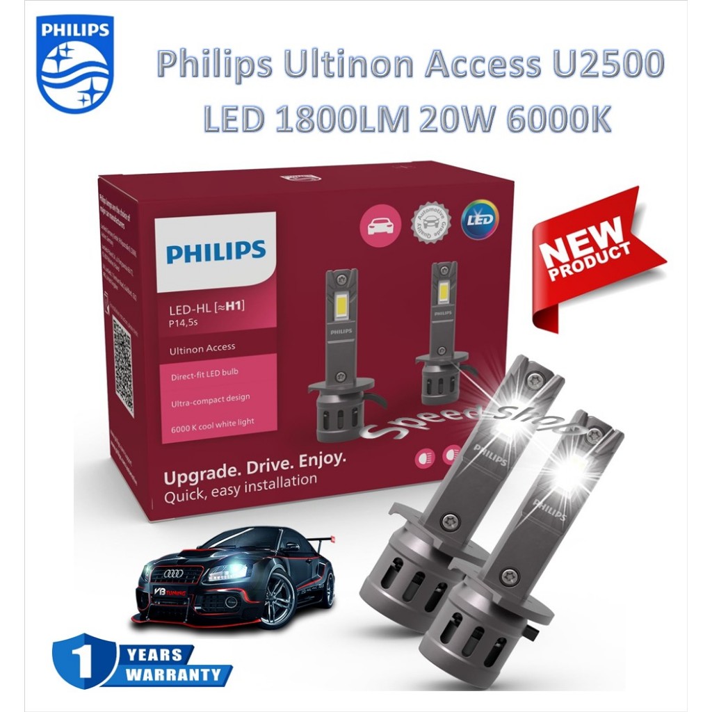 Philips หลอดไฟหน้ารถยนต์ LED Ultinon Access U2500 1800LM 6000K H1 รับประกัน 1 ปี