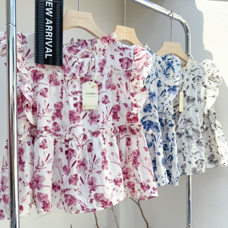 [พร้อมส่ง]น้องแบร์ | Sherbet-เสื้อคอระบายแขนกุด แพทเทิลสวย[อก40ยาว21]