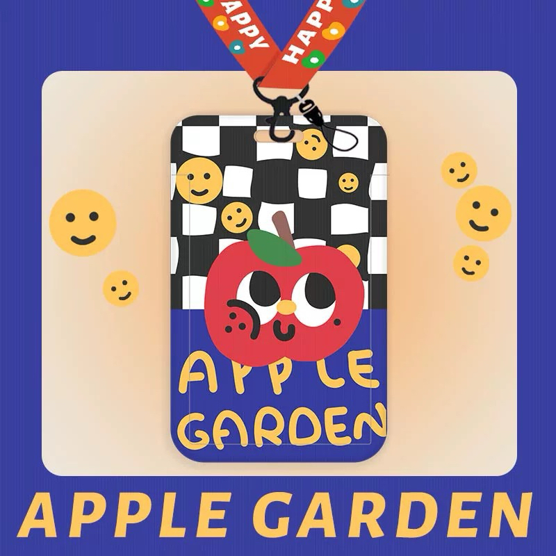 (พร้อมส่ง ) สายคล้องบัตรพนักงานลายตารางคัลเลอร์ฟูล แอปเปิ้ล ท้องฟ้า การ์ตูนน่ารัก ลายเก๋ไม่ซ้ำใคร