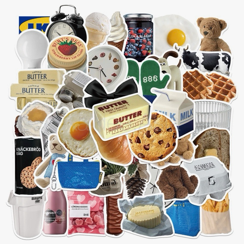 ขายดี Sticker S20 สติกเกอร์ ลายกราฟฟิก ขนม นม เนย กันน้ำ สำหรับตกแต่ง งาน DIY จำนวน 50 ชิ้น