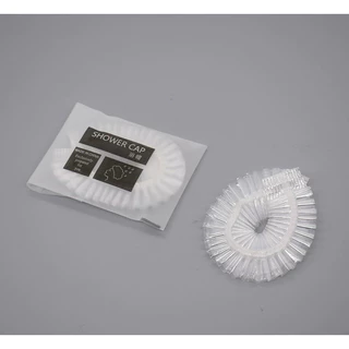 หมวกคลุมผมอาบน้ำ หมวกโรงแรมใช้แล้วทิ้ง สีขาวดำ แบบพลาสติก 100ชิ้น