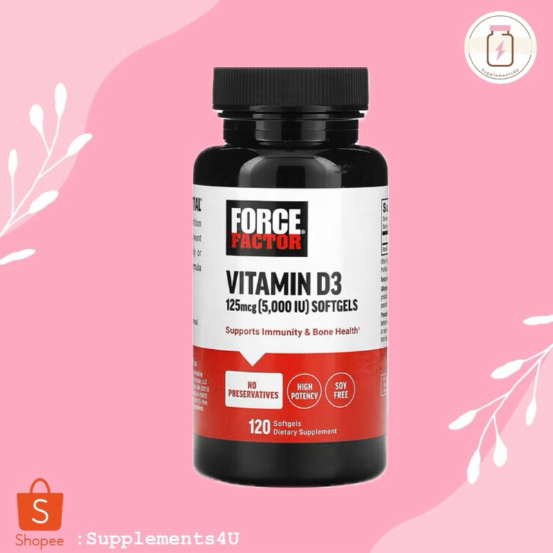 [📍พร้อมส่ง-ของแท้] Force Factor, Vitamin D3, 125 mcg (5,000 IU), 120 Softgels