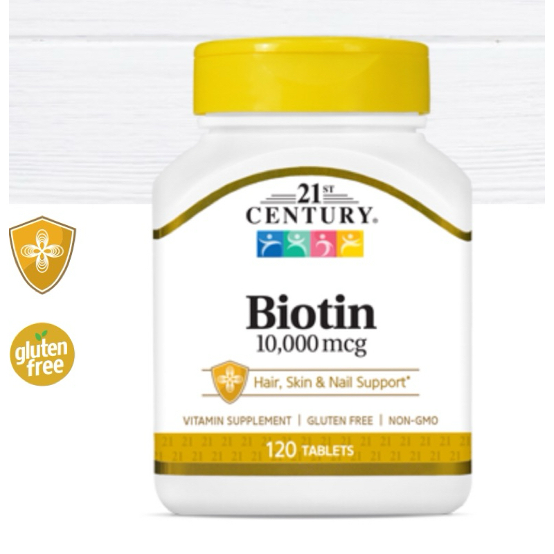 Exp 07/26 21st Century Biotin (ไบโอติน) ขนาด 10,000 mcg 120 เม็ด