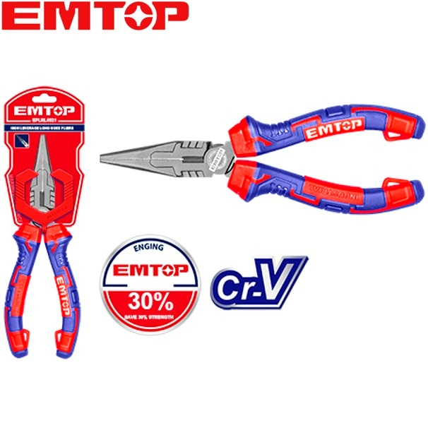EMTOP คีมปากแหลม 6 นิ้ว  8 นิ้ว High Leverage รุ่น EPLRL0621  EPLRL0821 ( Long Nose Plier )งานคุณภาพสูง*