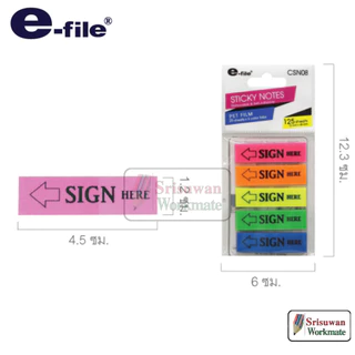 e-file CSN08 SIGN HERE อินเด็กซ์โน๊ต ข้อความ ลูกศร 5 สี นีออน อินเด็ก เนื้อพลาสติก Pet Film Neon ของแท้