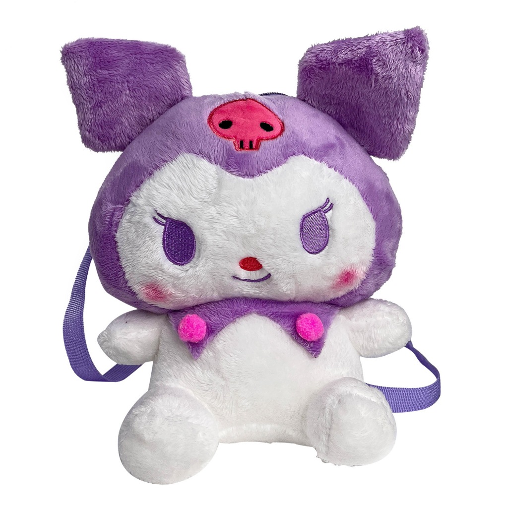 FUFU SHOP ระเป๋าเป้สะพายข้างสีดำสีม่วงตุ๊กตาคุโรมิ กระเป๋าสะพายไหล่ Kuromi My Melody Plush Bag Cute Cartoon Shoulder Bag