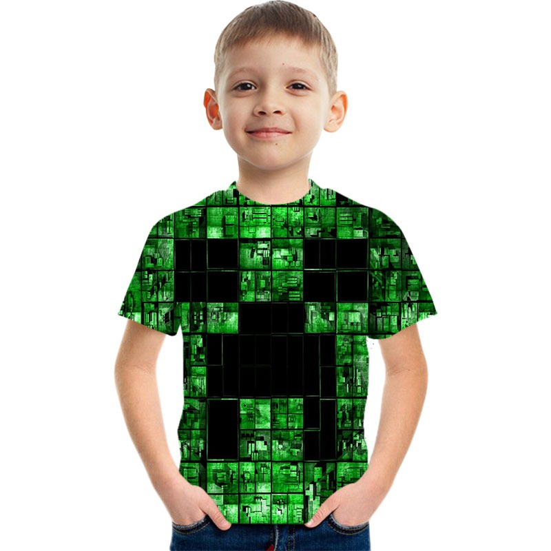 Boy T-shirt Sandbox Game Minecraft Printing Party Game Kids Shirt Virtual World Printing