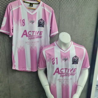 เสื้อกีฬาพิมพ์ลาย แบรนด์ ACTIVE คอวีชายโค้ง ผ้าไมโคร Y-0146