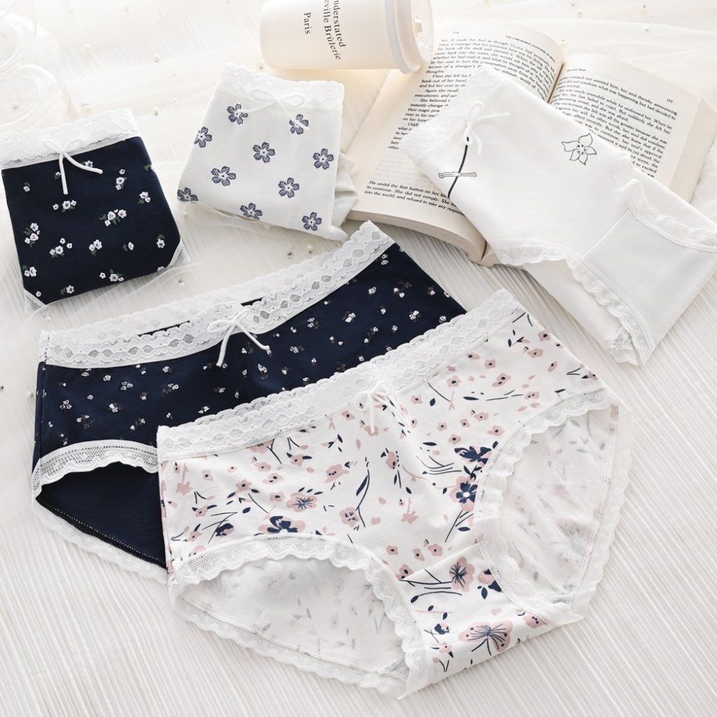 💥NEW💥กางเกงในผู้หญิงเอวกลางCS52 # ลายดอกไม้ เนื้อผ้าคอตตอลนิ่มใส่สบาย แพ็ค10ตัว#