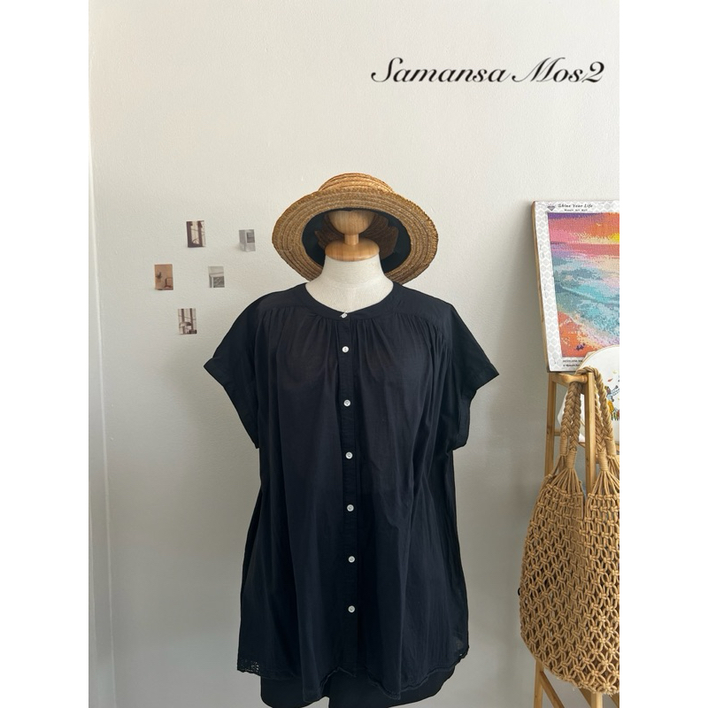 B19 🖤 " Sammansa Mos2 " เสื้อทรงปล่อยระบาย คอจีน แขนล้ำ กระดุมหน้า แต่งลูกไม้ปลายเสื้อ cotton100%