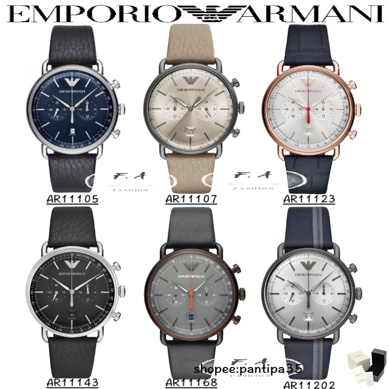 Emporio Armani นาฬิกาข้อมือผู้ชาย Aviator Grey dial Black รุ่น AR11105 AR11168 AR11105 AR11107 AR11123 AR11143 ความกว้าง